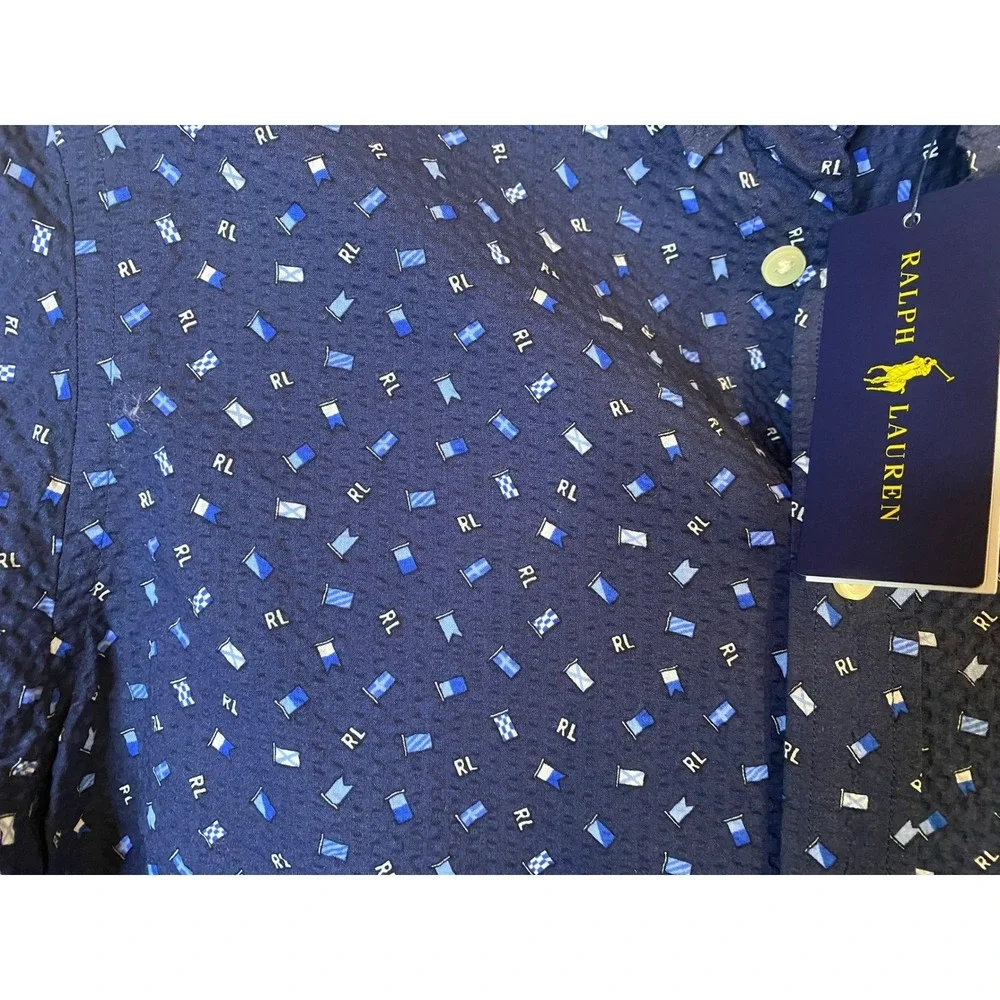 Ralph Lauren Boys XL Long Sleeve Button Down Sailing Print Shirt NWT Navy Blue